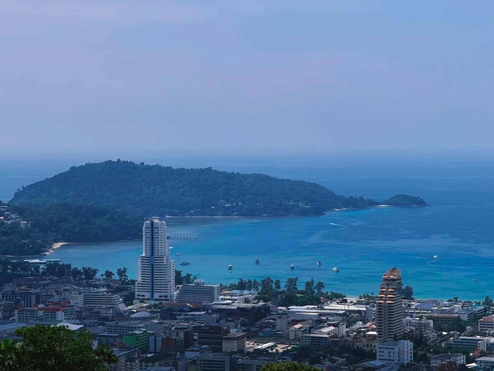 Patong bay and town seen from the hillside, Phuket